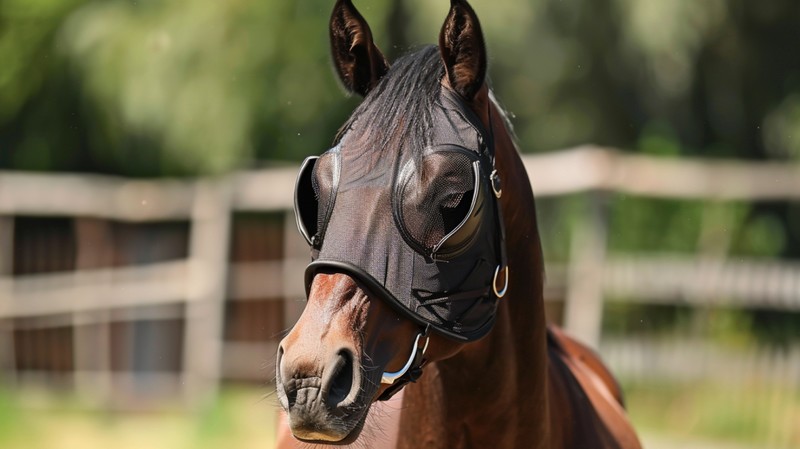 paard met vliegenmasker