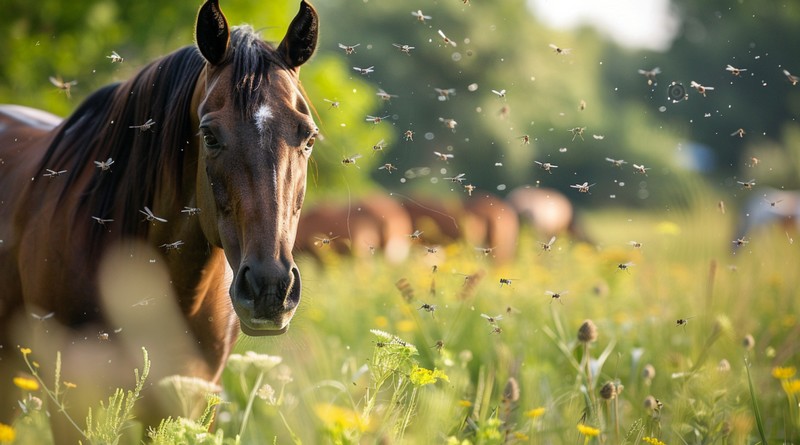 paard omringd door vliegen