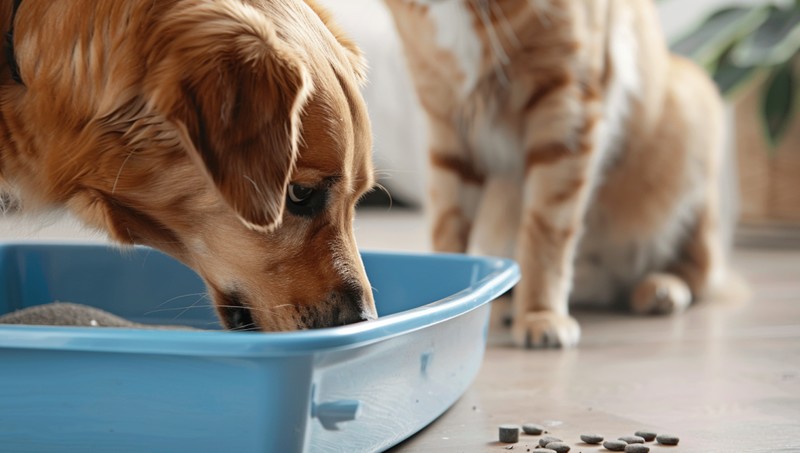 hond eet uit kattenbak