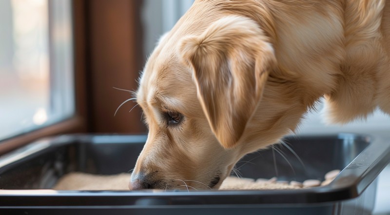 hond eet uit kattenbak